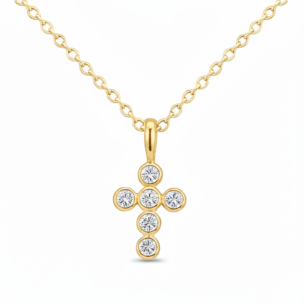 SPECIAL! .49ct G SI 14kt Yellow Gold Round Diamond Bezel Set Cross Pendant Necklace 18" Long