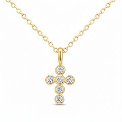 SPECIAL! .49ct G SI 14kt Yellow Gold Round Diamond Bezel Set Cross Pendant Necklace 18" Long
