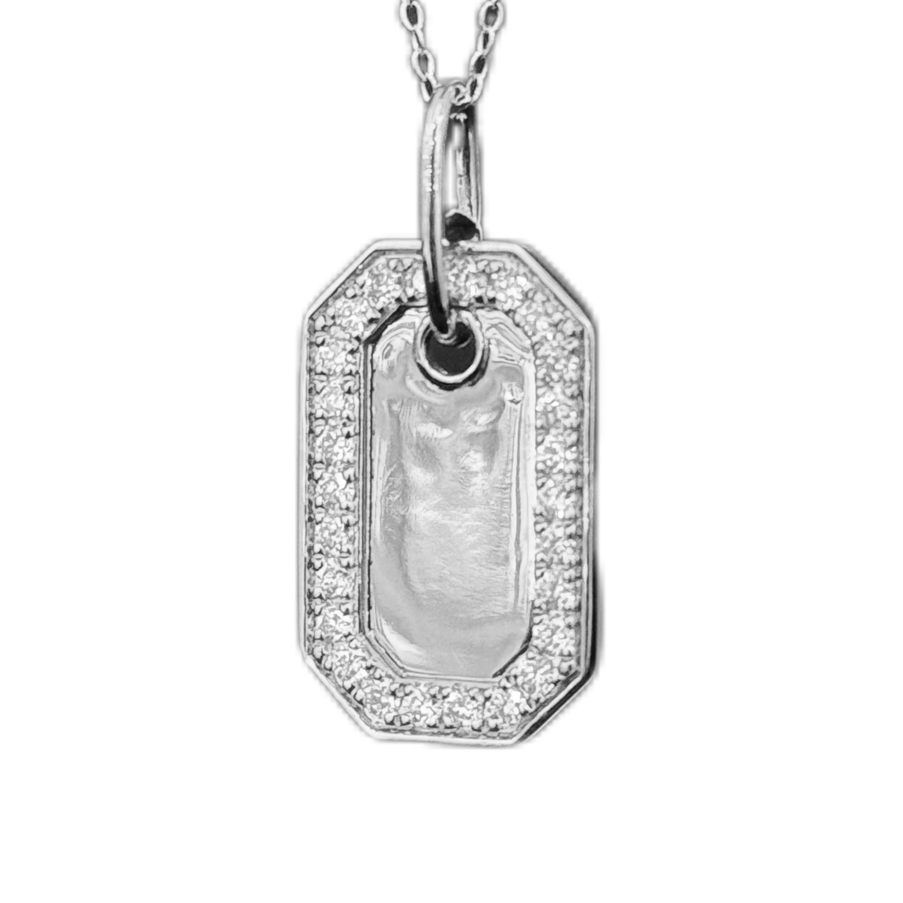 SPECIAL!.49ct G SI 14K White Gold Diamond Name Dog Tag Pendant Necklace 18" Long