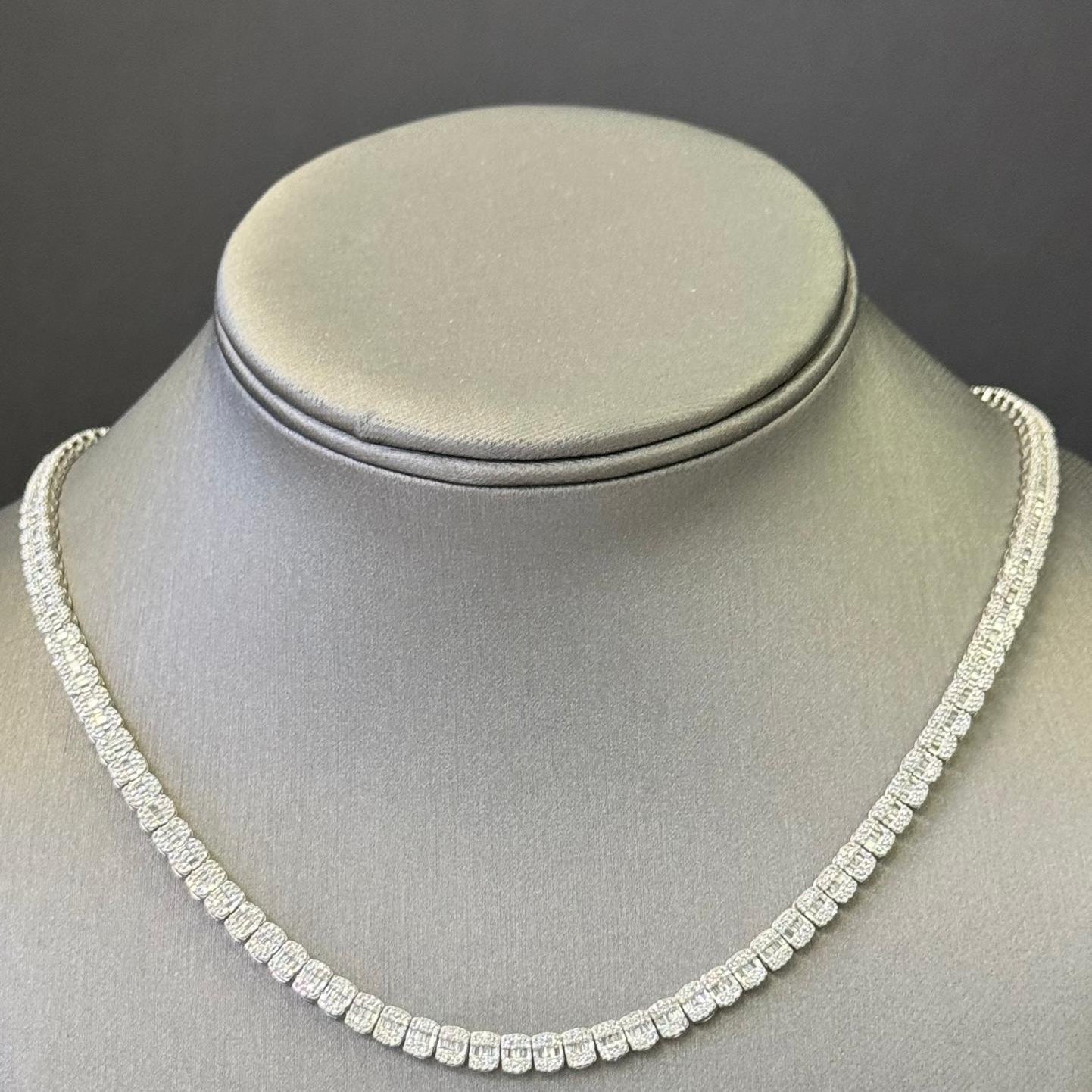 SPECIAL!6.29ct G SI 14K White Gold Round & Baguette Diamond Unisex Tennis Necklace 22" Long