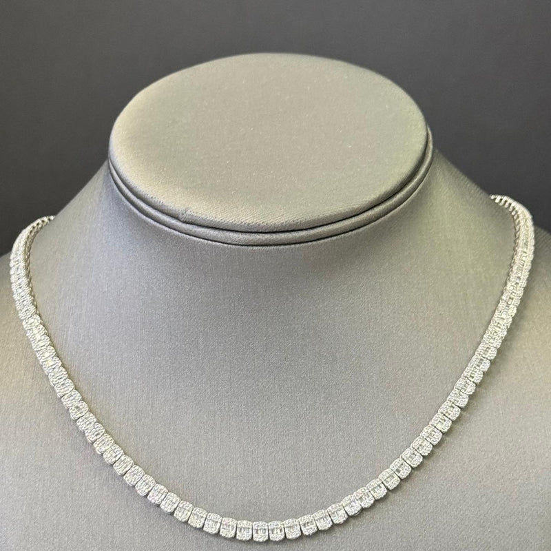 SPECIAL!6.29ct G SI 14K White Gold Round & Baguette Diamond Unisex Tennis Necklace 22" Long
