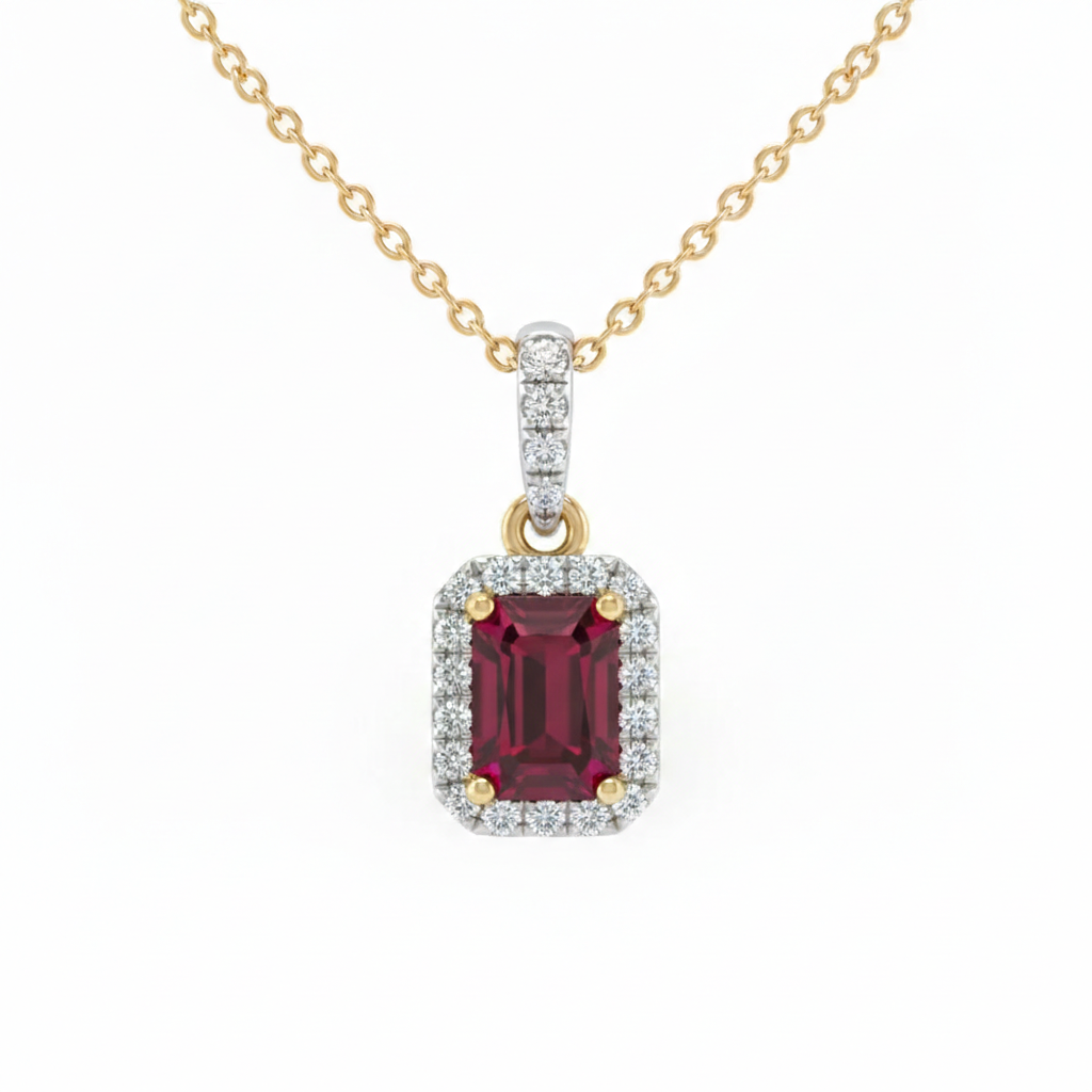 SPECIAL! .83ct G SI 14kt Yellow Gold Diamond & Ruby Gemstone Pendant Necklace 18" Long