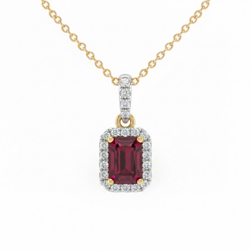 SPECIAL! .83ct G SI 14kt Yellow Gold Diamond & Ruby Gemstone Pendant Necklace 18" Long