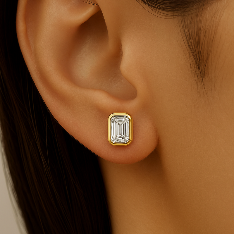SPECIAL!.61ct G SI 14K Yellow Gold Bezel Set Emerald Cut Diamond Solitaire Earrings