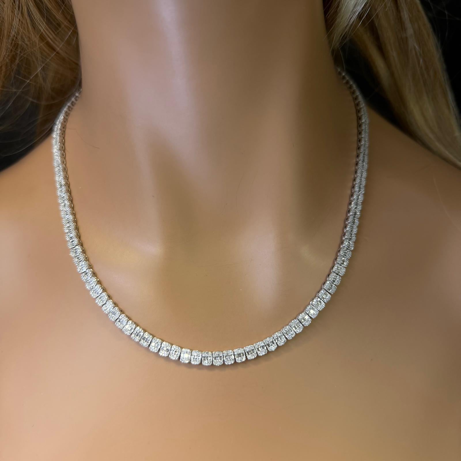 SPECIAL!4.90ct G SI 14K White Gold Round & Baguette Diamond Unisex Tennis Necklace 18" Long