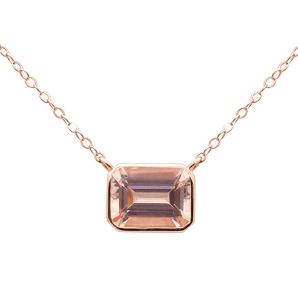 SPECIAL! .86ct G SI 14K Rose Gold Bezel Set Morganite Gemstone Solitaire Pendant Necklace 18" Long