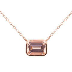 SPECIAL! .86ct G SI 14K Rose Gold Bezel Set Morganite Gemstone Solitaire Pendant Necklace 18" Long