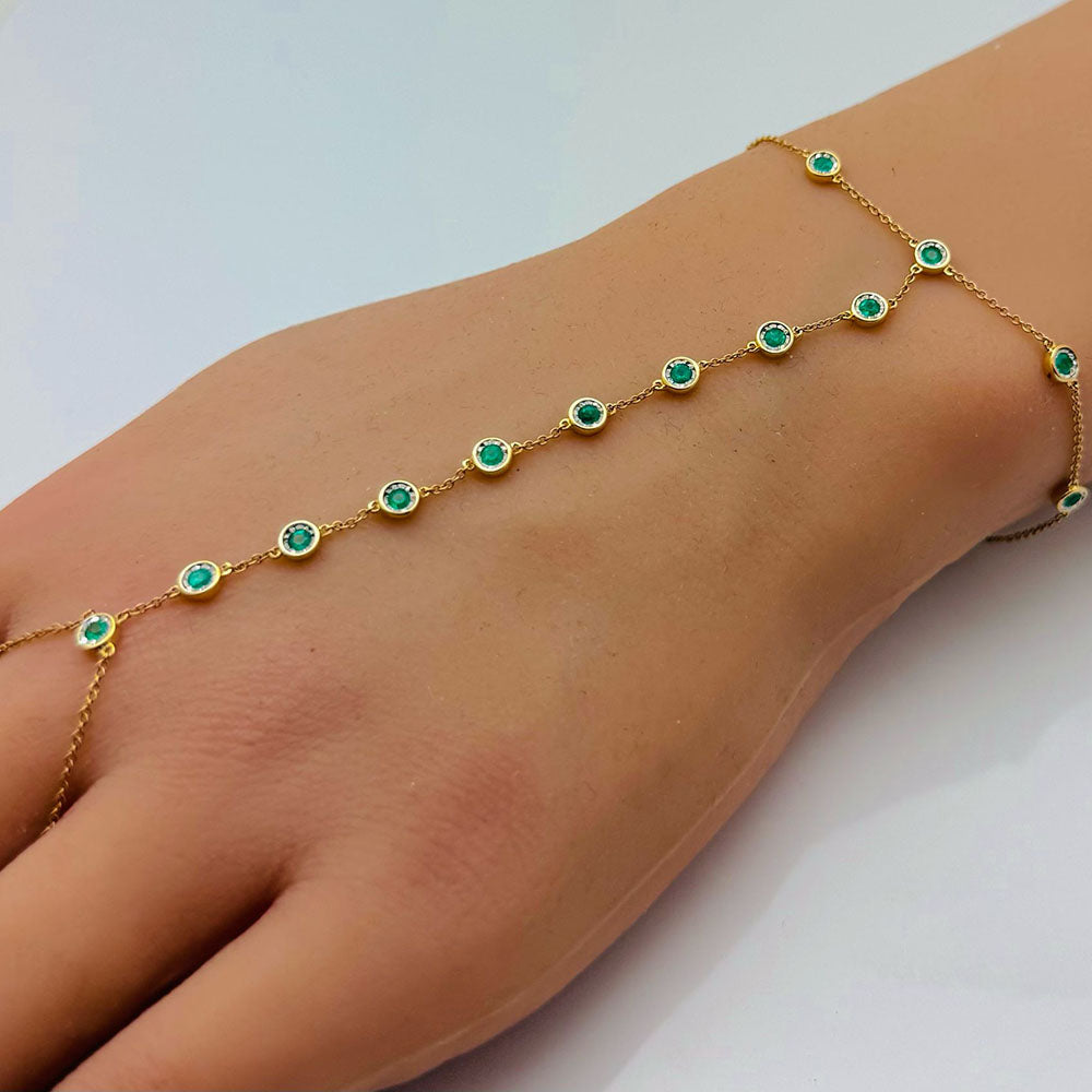 SPECIAL! .47ct 14k Yellow Gold Emerald Gemstone Bracelet & Ring Chain 7" + 3" Ext