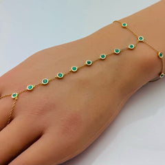 SPECIAL! .47ct 14k Yellow Gold Emerald Gemstone Bracelet & Ring Chain 7" + 3" Ext