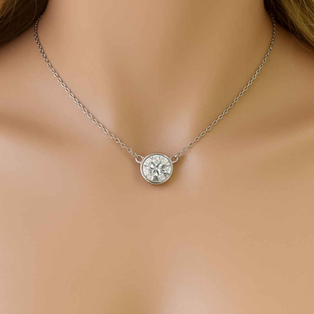 SPECIAL!.40ct G SI 14K White Gold Round Diamond Bezel Pendant 18" Long