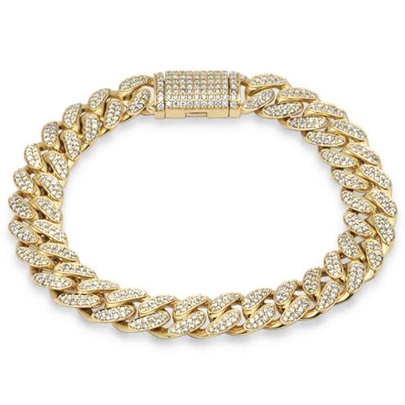 SPECIAL! 11mm 5.60ct G SI 14K Yellow Gold Diamond Micro Pave Round Cuban Link Bracelet 8"