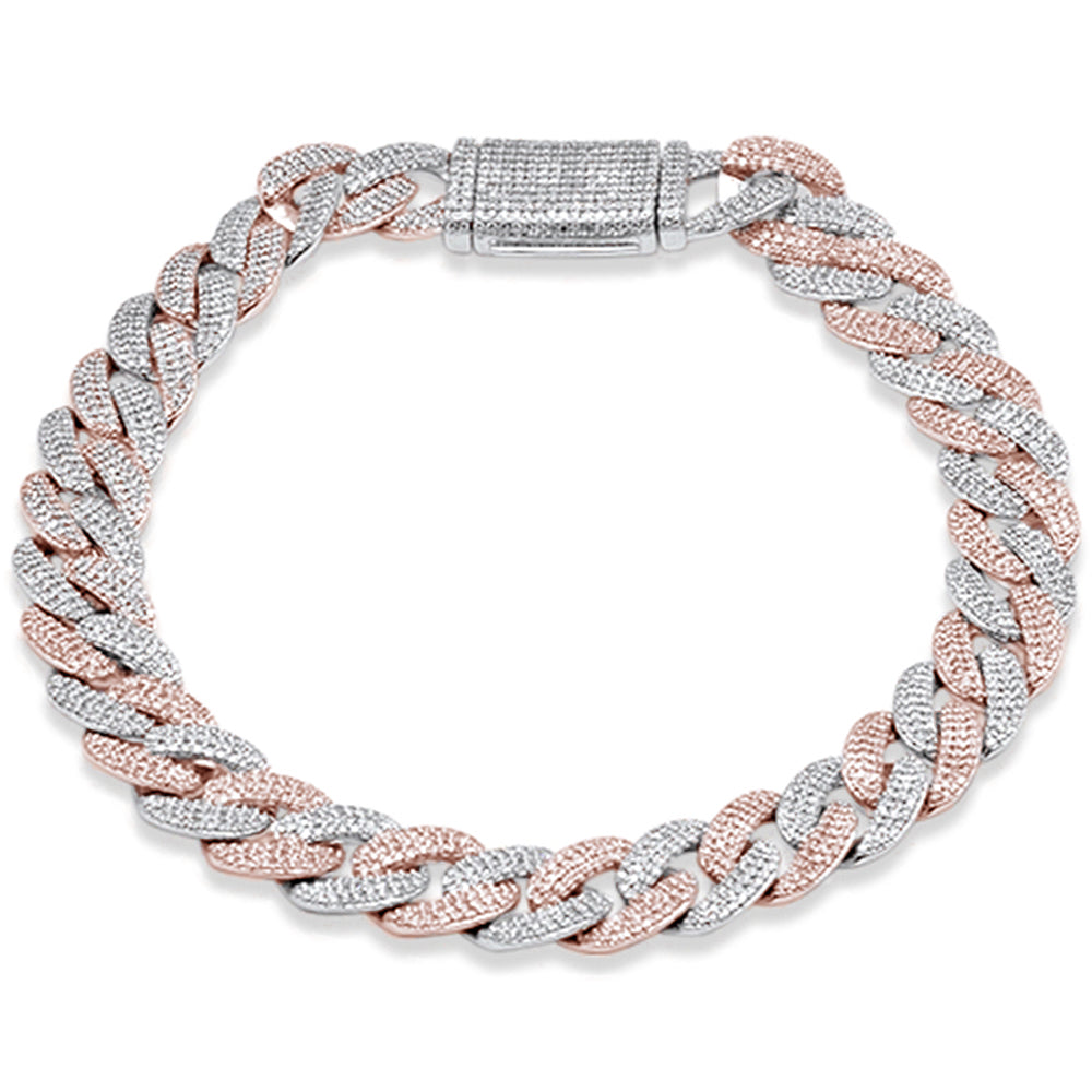 SPECIAL! 9MM 3.48ct G SI 14K Two Tone White & Rose Gold Diamond Cuban Bracelet 8" Long