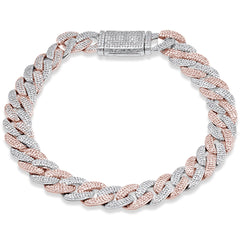 SPECIAL! 9MM 3.48ct G SI 14K Two Tone White & Rose Gold Diamond Cuban Bracelet 8" Long