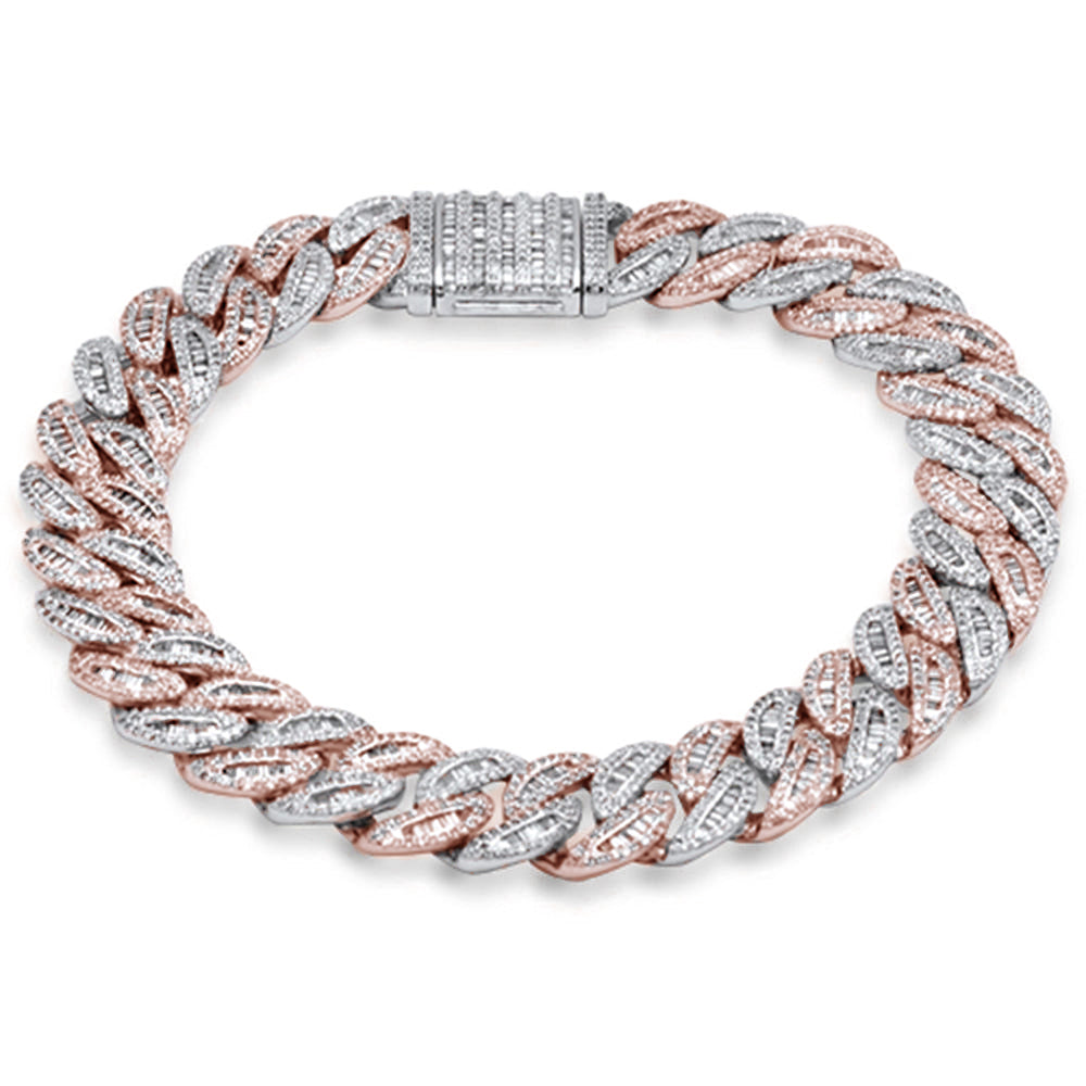 SPECIAL! 9mm 3.75ct G SI 14K Two Tone White & Rose Gold Round & Baguette Iced Out Diamond Cuban Bracelet 8" Long