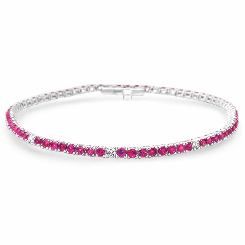 SPECIAL! 3.76ct G SI 14K White Gold Diamond & Ruby Tennis Bracelet 7" Long