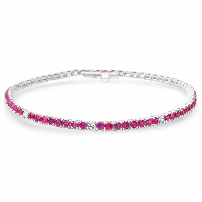 SPECIAL! 3.76ct G SI 14K White Gold Diamond & Ruby Tennis Bracelet 7" Long