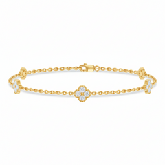 SPECIAL! .45ct 14k Yellow Gold Diamond Flower Chain Bracelet 7"