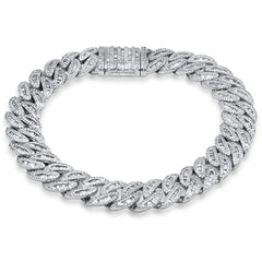 SPECIAL! 9mm 3.57ct G SI 14K White Gold Round & Baguette Iced Out Diamond Cuban Bracelet 8" Long