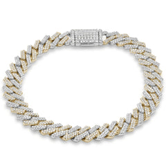 SPECIAL!7MM 2.16ct G SI 14K Two Tone Yellow & White Gold Diamond Square Cuban Bracelet 8" Long