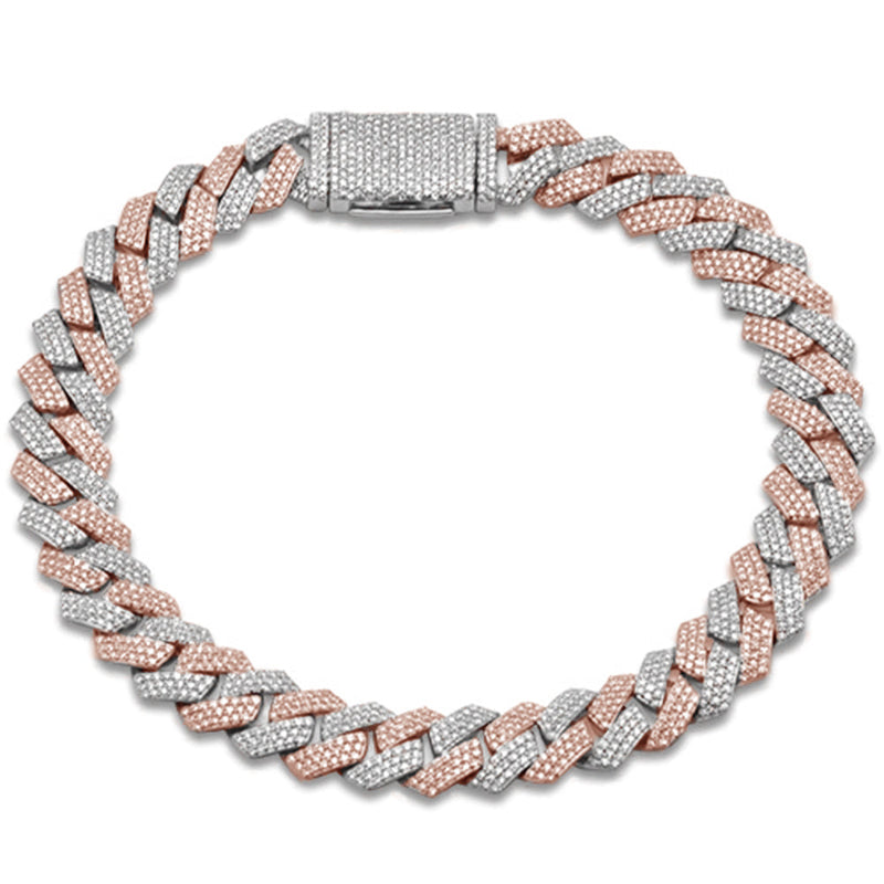 SPECIAL! 9mm 3.37ct G SI 14K Two Tone Rose & White Gold Square Diamond Cuban Bracelet 8" Long