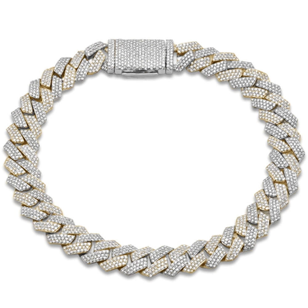 SPECIAL! 9mm 3.47ct G SI 14K Two Tone Yellow & White Gold Square Diamond Cuban Bracelet 8" Long