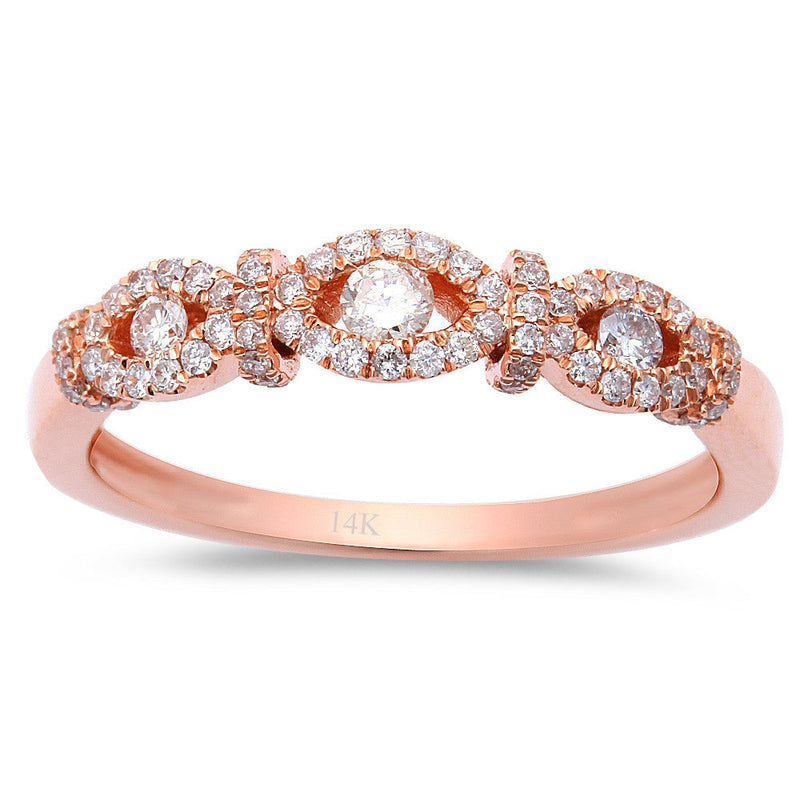 SPECIAL! .34ct Designer Graduated Diamond Pave Set Modern 14kt Rose Gold Ring Size 6.5