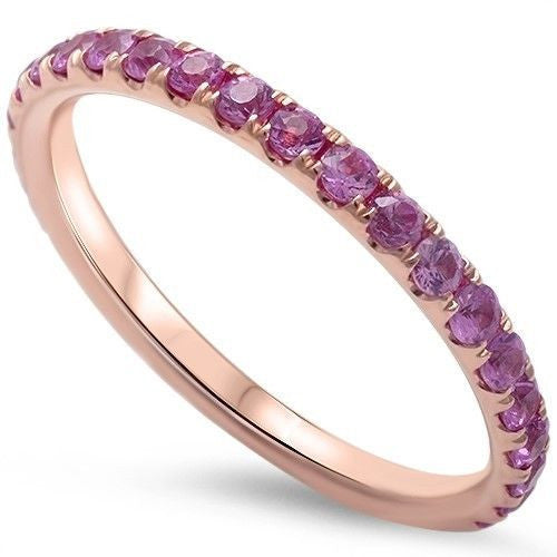 GEMSTONE CLOSEOUT ! .77ct Eternity Genuine Pink Sapphire 14kt Rose Gold Wedding Band