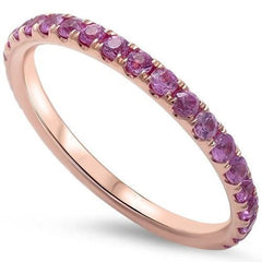 GEMSTONE CLOSEOUT ! .77ct Eternity Genuine Pink Sapphire 14kt Rose Gold Wedding Band