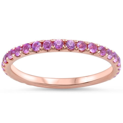 GEMSTONE CLOSEOUT ! .77ct Eternity Genuine Pink Sapphire 14kt Rose Gold Wedding Band