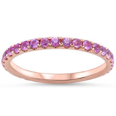 GEMSTONE CLOSEOUT ! .77ct Eternity Genuine Pink Sapphire 14kt Rose Gold Wedding Band
