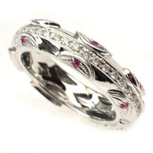 GEMSTONE CLOSEOUT!  !  14kt White Gold .42CT DIAMOND & PINK SAPPHIRE WEDDING BAND RING