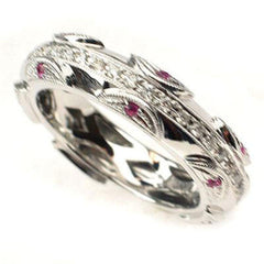 GEMSTONE CLOSEOUT!  !  14kt White Gold .42CT DIAMOND & PINK SAPPHIRE WEDDING BAND RING