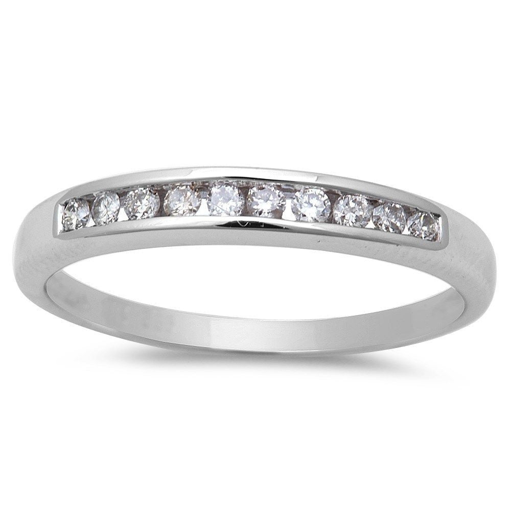 SPECIAL! .16ct Round Diamond Channel Set Wedding Band 14kt White gold size 6.5