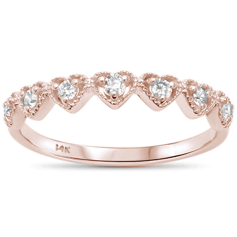 DIAMOND CLOSEOUT! .20ct 14K Rose Gold Round Diamond Heart Band Ring Size 6.5