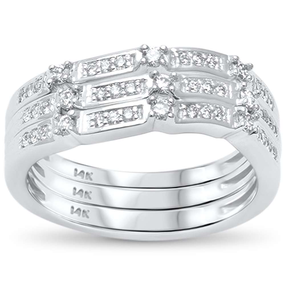 DIAMOND CLOSEOUT!  .35ct G SI 14kt White Gold Three Band Set Diamond Stackable Rings Size 6.5