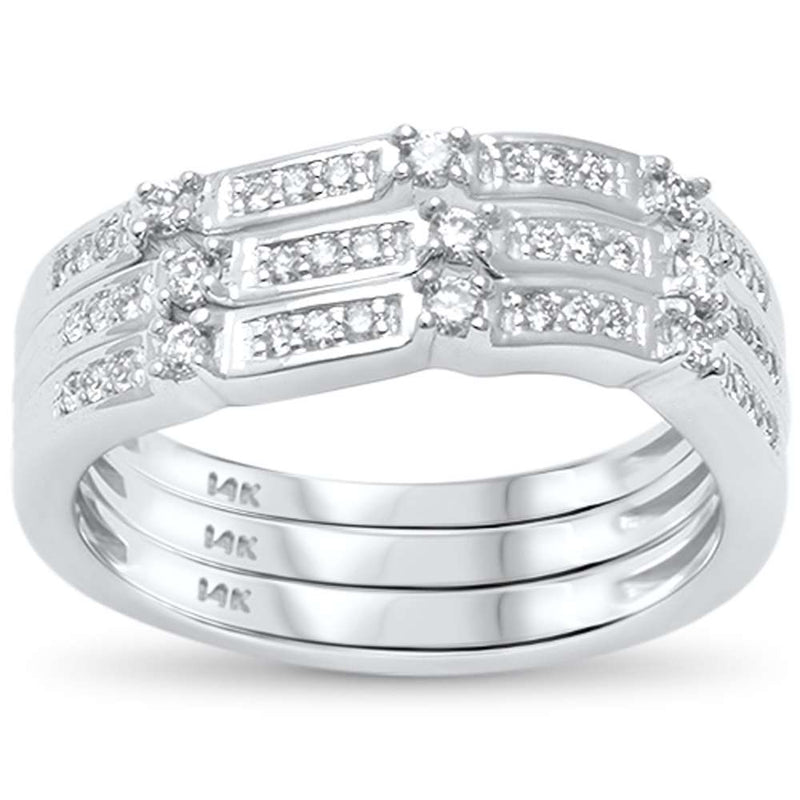 DIAMOND CLOSEOUT!  .35ct G SI 14kt White Gold Three Band Set Diamond Stackable Rings Size 6.5