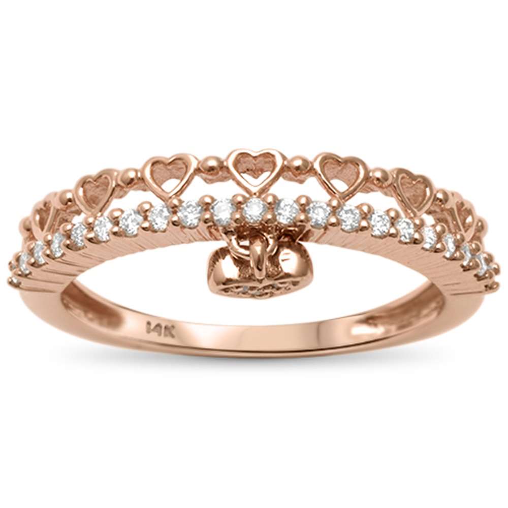 DIAMOND CLOSEOUT! .17ct G SI 14kt Rose Gold Heart Dangle Diamond Band Ring Size 6.5