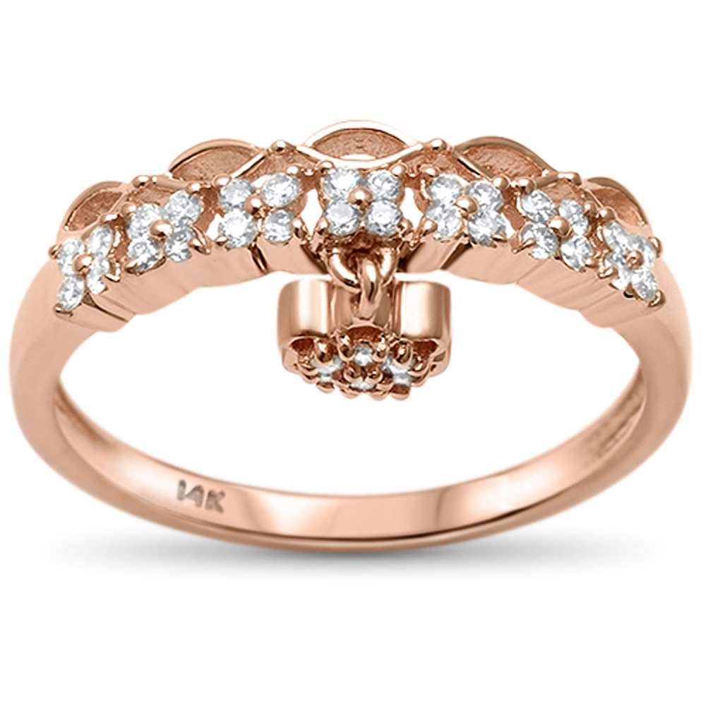 DIAMOND CLOSEOUT! .21ct G SI 14kt Rose Gold Heart Dangle Diamond Band Ring Size 6.5