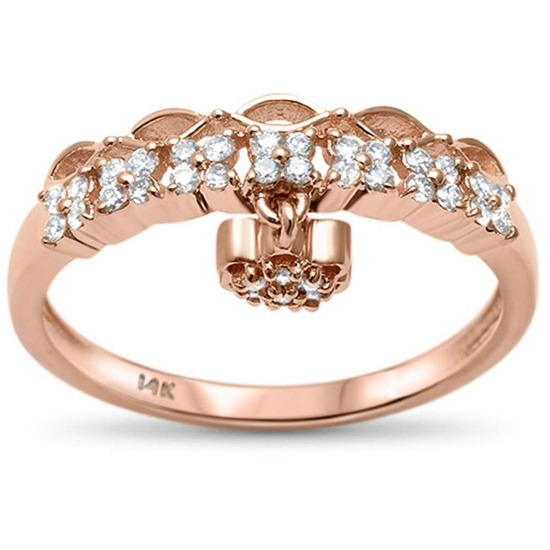 DIAMOND CLOSEOUT! .21ct G SI 14kt Rose Gold Heart Dangle Diamond Band Ring Size 6.5
