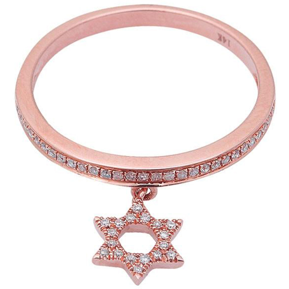 SPECIAL! .17ct Diamond Star of David Dangle 14kt Rose Gold Ring Size 6.5