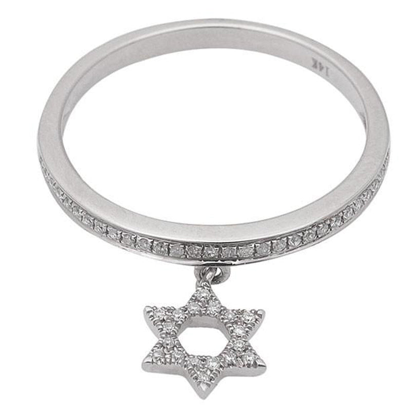 SPECIAL! .17ct Diamond Star of David Dangle 14kt White Gold Ring Size 6.5