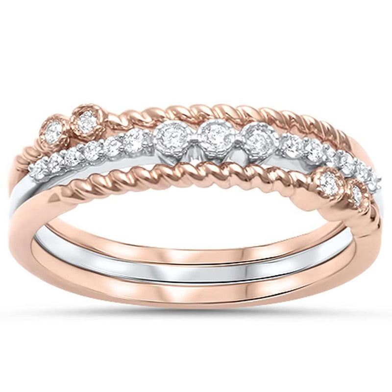 DIAMOND CLOSEOUT! .15ct G SI 14kt Rose & White Gold Diamond Stackable Band Rings Size 6.5