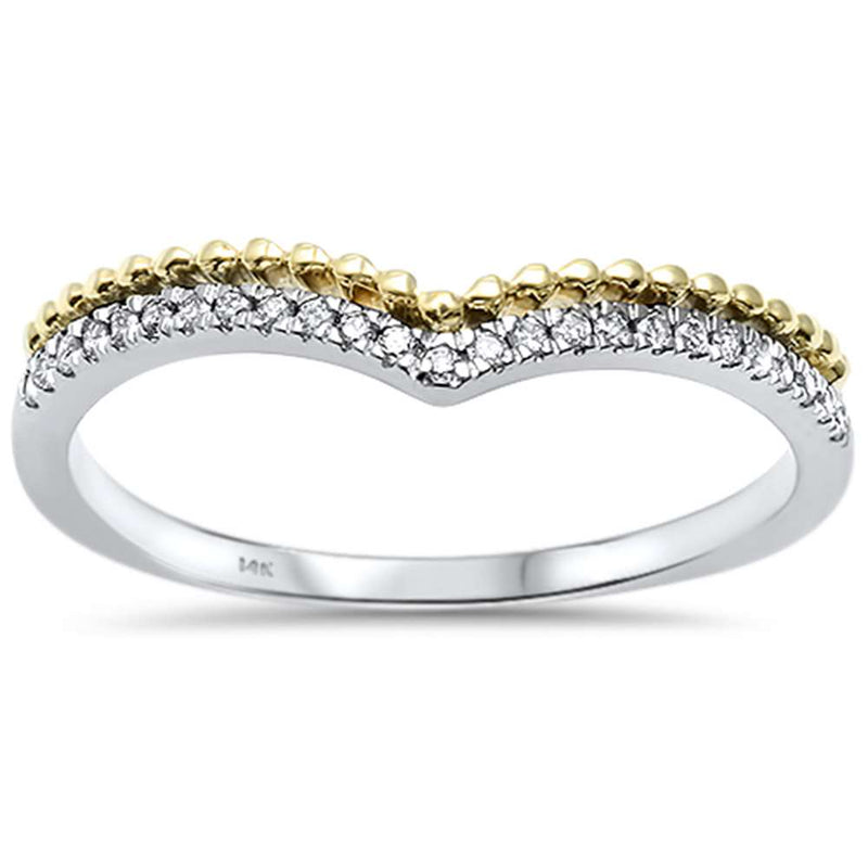 DIAMOND CLOSEOUT! .08ct 14kt Two Tone Gold V Shape Chevron Diamond Accent Band Size 6.5