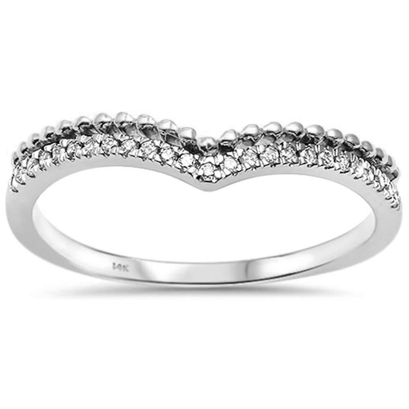 .07ct 14k White Gold Diamond Chevron Band Ring Size 6.5