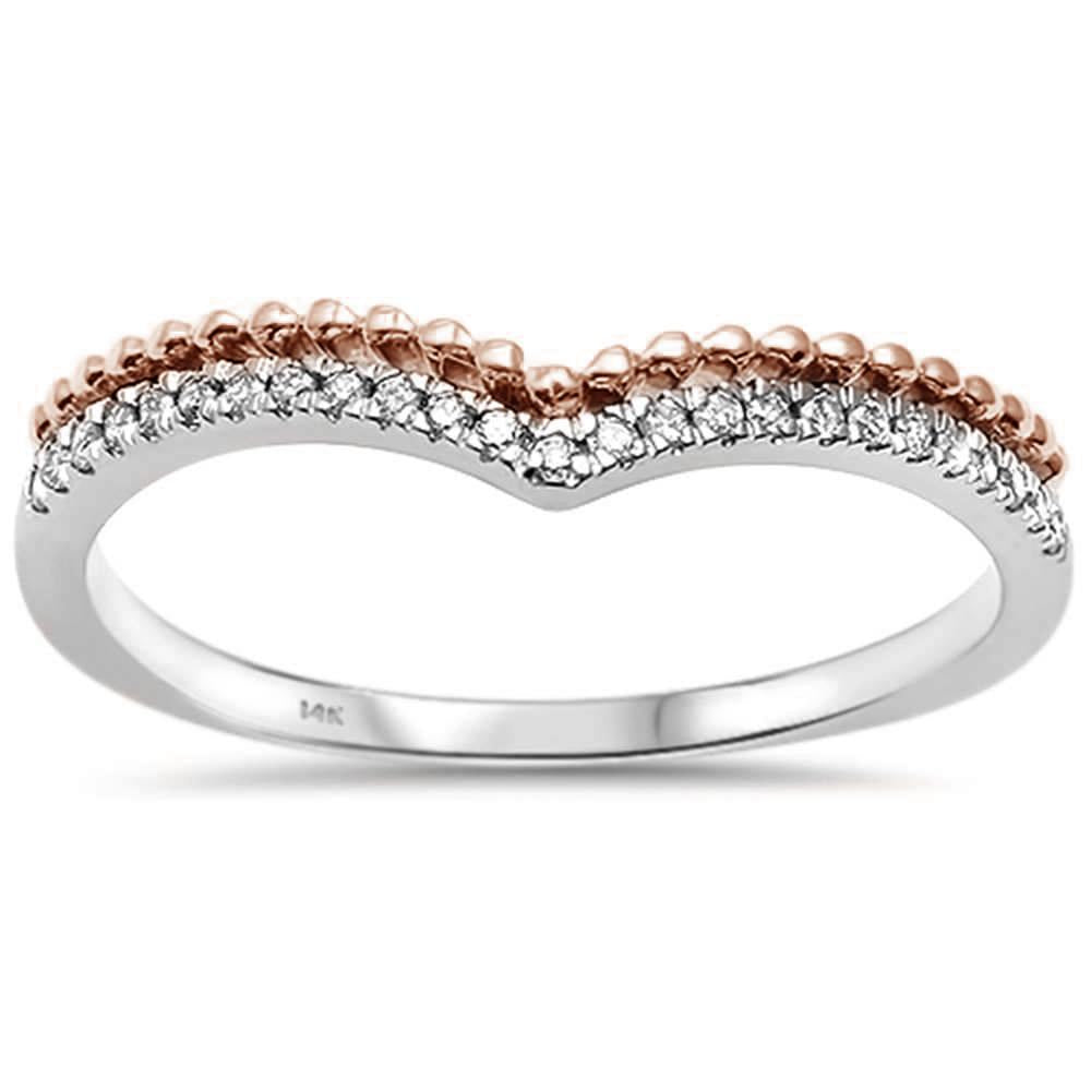 .07ct 14k Two Tone Diamond Chevron Band Ring Size 6.5