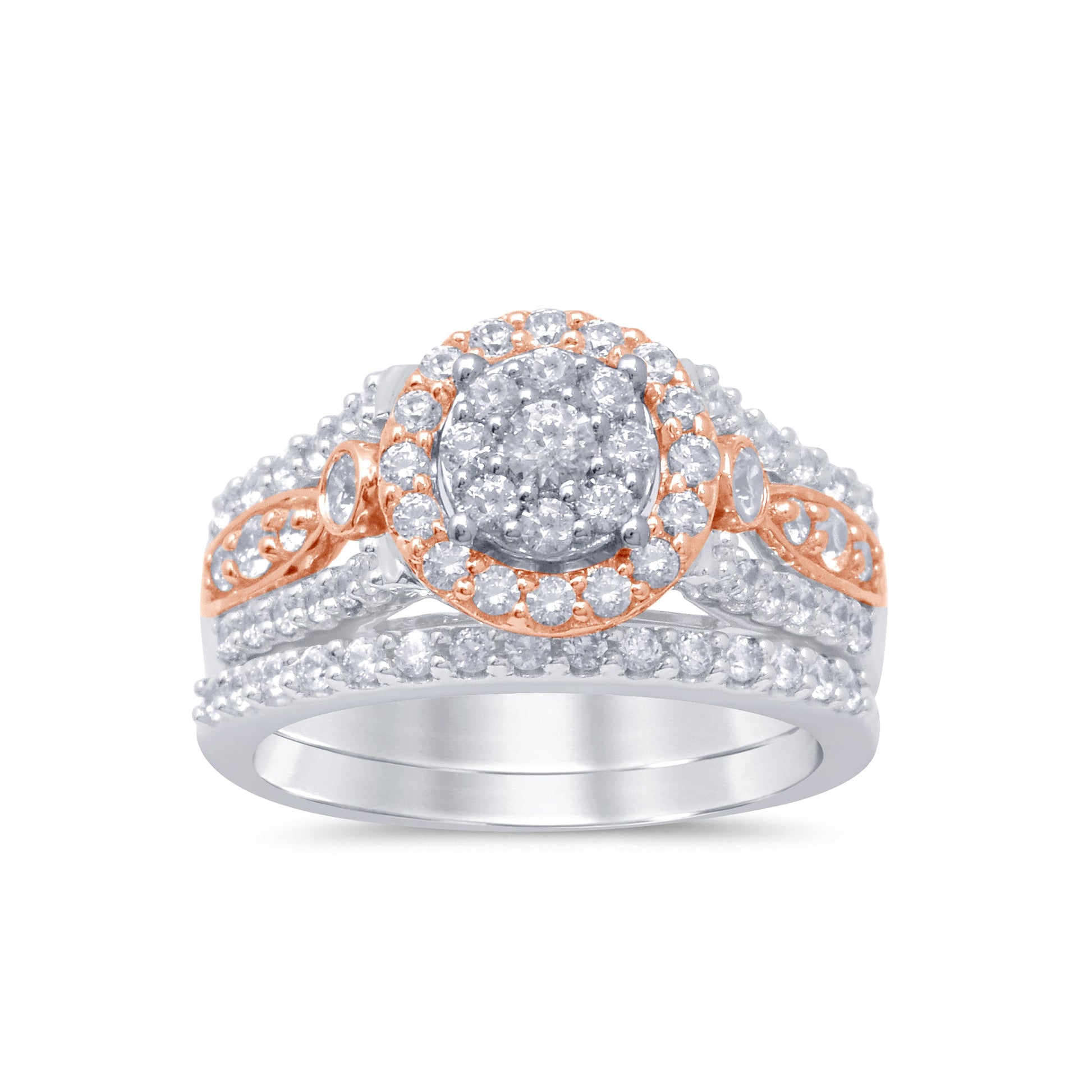 DIAMOND CLOSEOUT! 1.21ct 14k Two tone Gold Round Diamond Engagement Bridal Set Ring Size 6.5