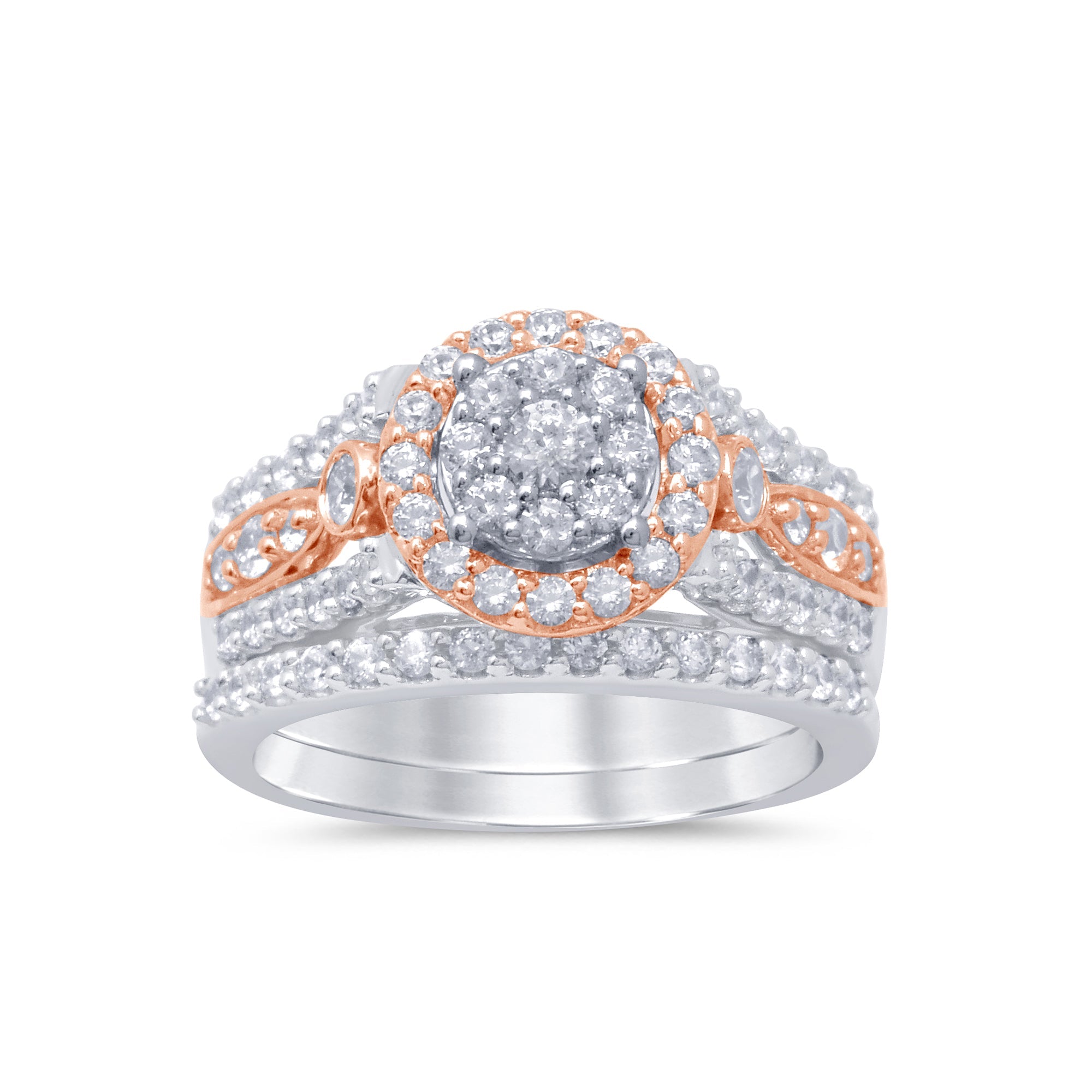 DIAMOND CLOSEOUT! 1.21ct 14k Two tone Gold Round Diamond Engagement Bridal Set Ring Size 6.5