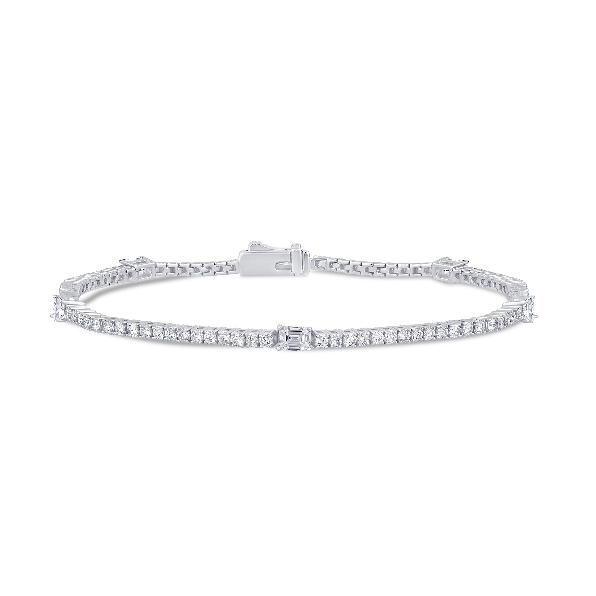 SPECIAL!2.13ct G SI 14K White Gold Diamond & Emerald Cut Tennis Bracelet 7" Long