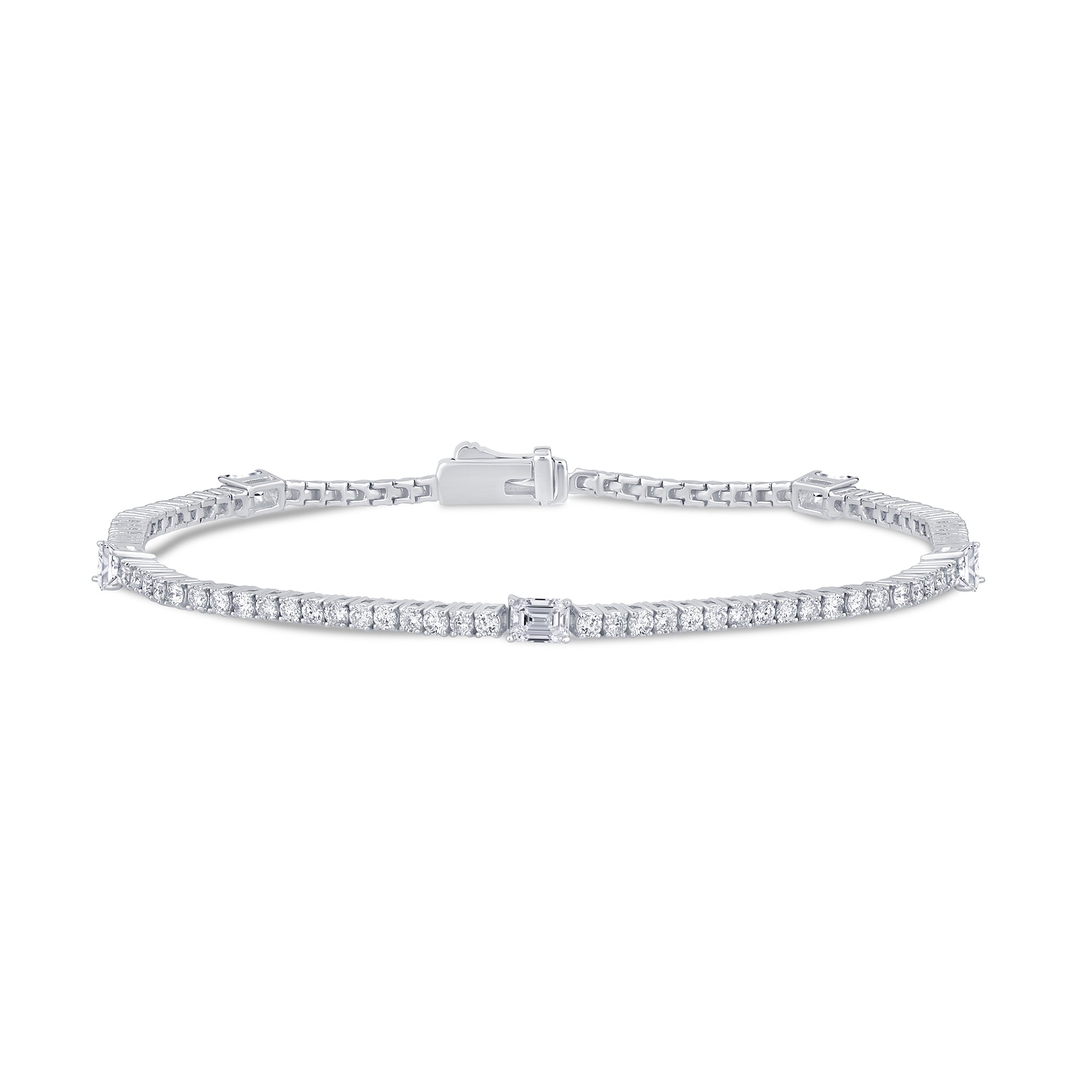 SPECIAL!2.13ct G SI 14K White Gold Diamond & Emerald Cut Tennis Bracelet 7" Long
