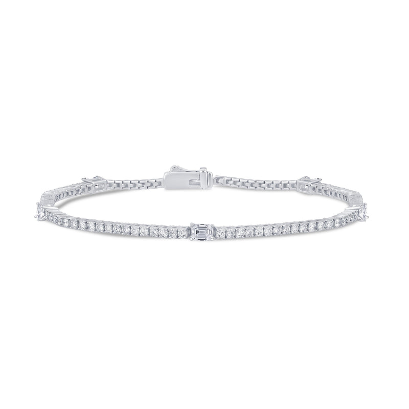 SPECIAL!2.13ct G SI 14K White Gold Diamond & Emerald Cut Tennis Bracelet 7" Long